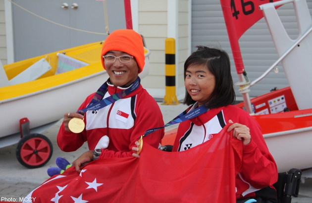 Three-time Paralympian Jovin Tan and relative newcomer Yap Qian Yin won seven of nine races. seven of nine races. PHOTO COURTESY OF MINISTRY OF CULTURE, COMMUNITY AND YOUTH